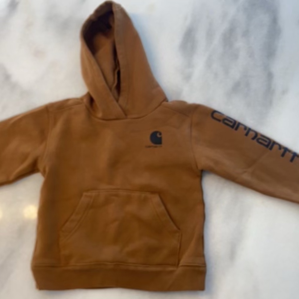 Carhatt Hoodie Little Boys Medium 4-5 Dark Brown Hooded Pullover Sweatshirt